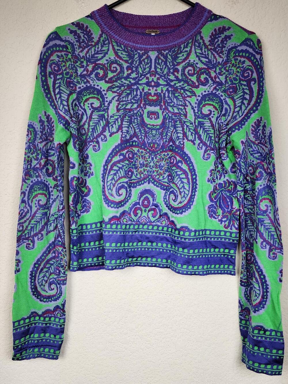 Free People Cropped Damask Brocade Sweater